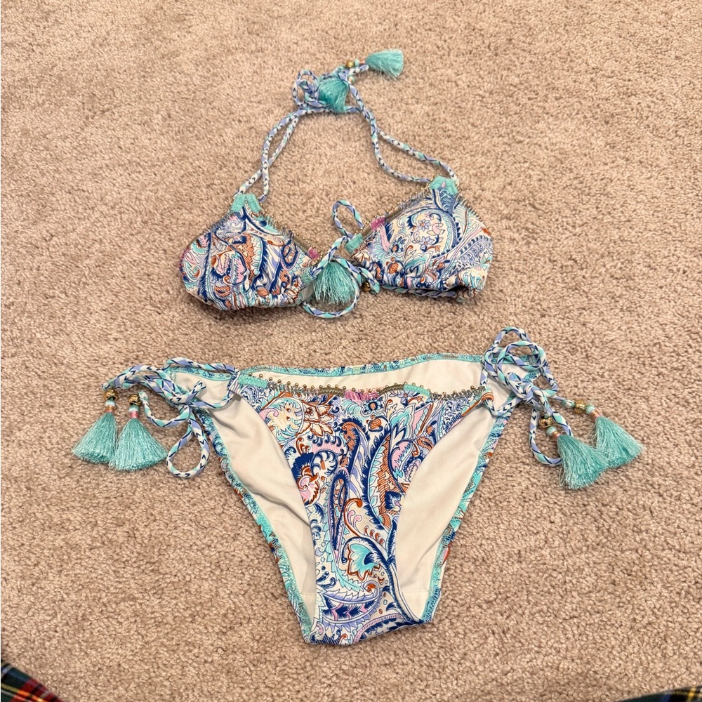 Victoria's Secret Floral Bikini with Gold Accents